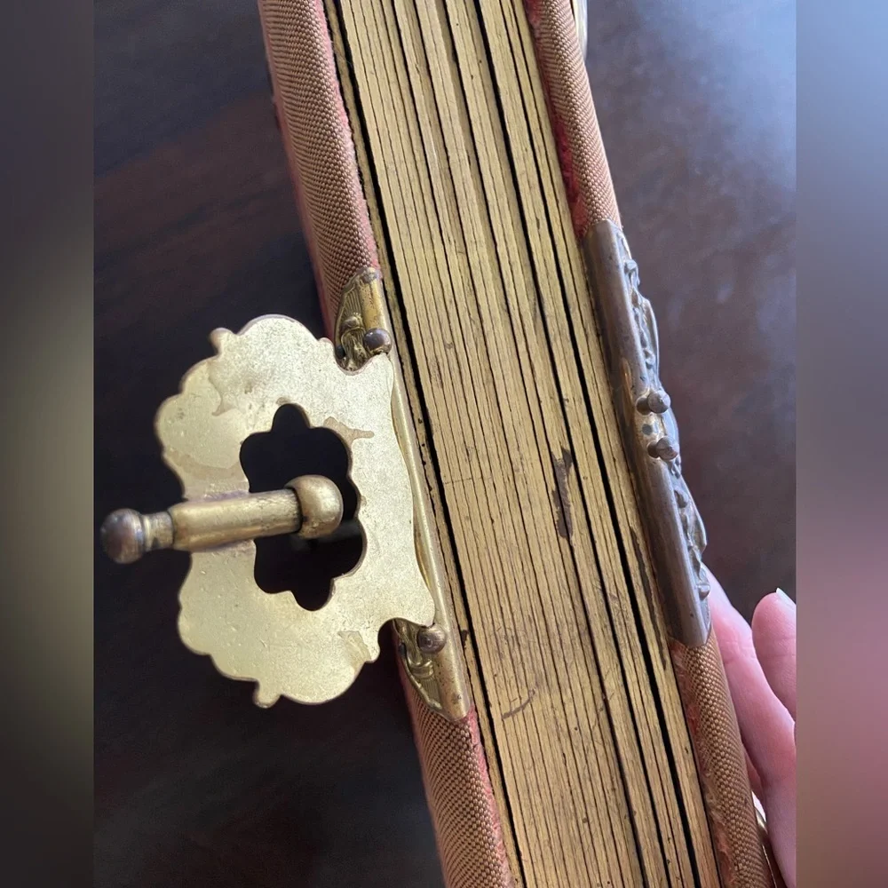 Antique 1894 Victorian Photo Album with Mirror, Built in Stand, Brass Accents